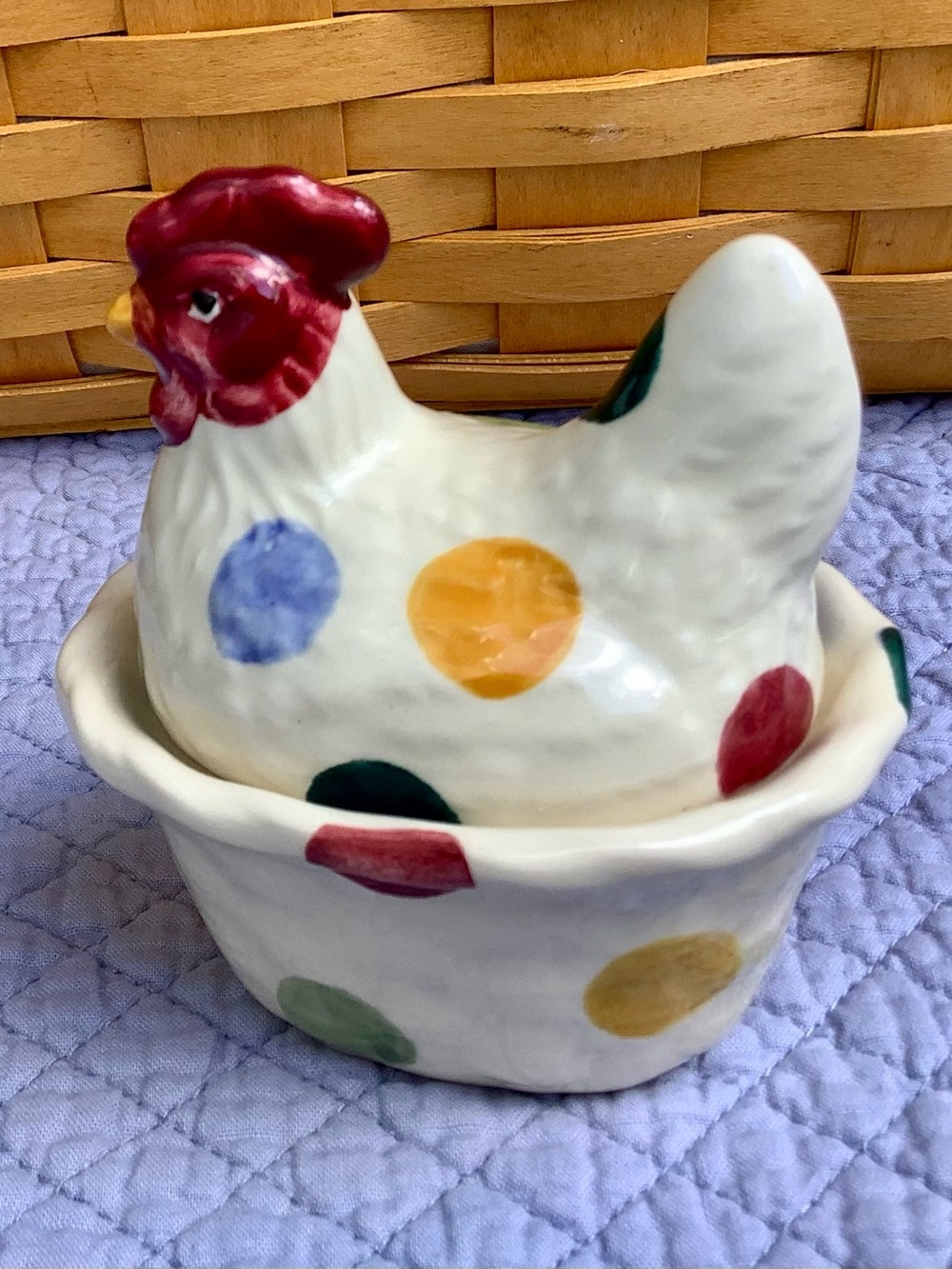 Rare EMMA BRIDGEWATER POTTERY Polka Dot Hen on Nest Egg Coddler